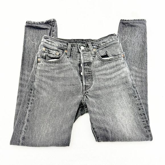 Levi's 501 S Skinny Gray Charcoal Wash Button Fly Skinny Denim Jean Size 24 x 28 - Picture 4 of 9